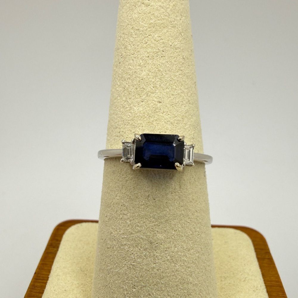 NWT 1.07ctw east/west, blue sapphire w/ accent diamonds in 14kt WG ring!